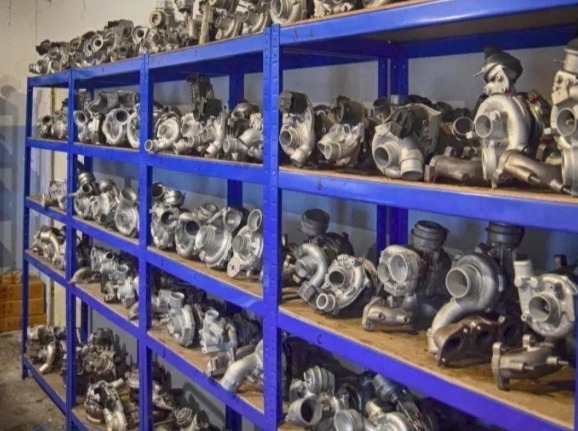 Shelves of turbo chargers in stock